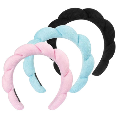 3-Pack: Puffy Terry Towel Cloth Fabric Sponge Face Wash Head Band