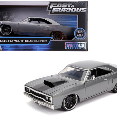 Dom's Plymouth Road Runner Gray Metallic with Black Hood Stripe "Fast & Furious" Movie 1/24 Diecast Model Car by Jada