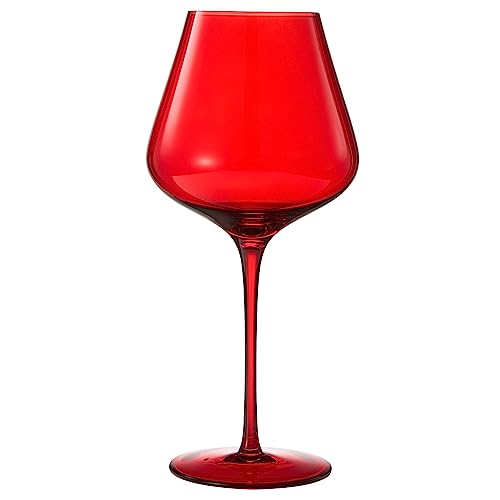 Colored Crystal Wine Glass Set of 6, Gift For Hosting, Her, Wife, Mom Friend - Large 20 oz Glasses, Unique Italian Style Tall Drinkware - Red & White, Dinner, Color Beautiful Glassware - (Bright Red) by The Wine Savant