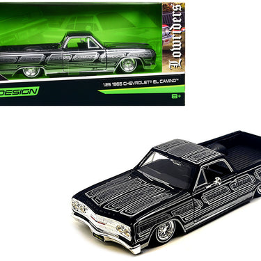 1965 Chevrolet El Camino Lowrider Black Metallic with Silver Graphics "Lowriders" Series 1/25 Diecast Model Car by Maisto