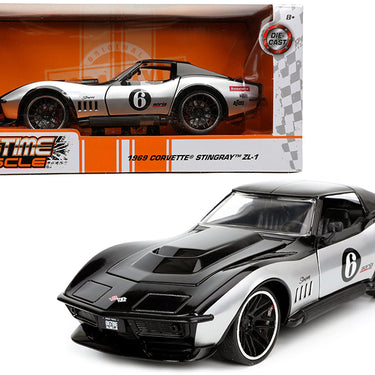 1969 Chevrolet Corvette Stingray ZL-1 #6 Black and Silver "Bigtime Muscle" Series 1/24 Diecast Model Car by Jada