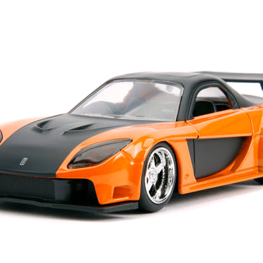 Han's Mazda RX-7 Orange Metallic and Matt Black and Toyota GR Supra Orange Metallic with Black Hood Set of 2 pieces "Fast & Furious" Series 1/32 Diecast Model Cars by Jada