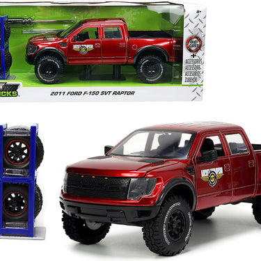 2011 Ford F-150 SVT Raptor Pickup Truck Candy Red Metallic "Mickey Thompson Tires & Wheels" with Extra Wheels "Just Trucks" Series 1/24 Diecast Model Car by Jada