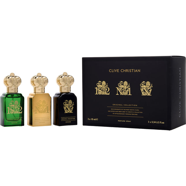 CLIVE CHRISTIAN VARIETY by Clive Christian - ORIGINAL COLLECTION SET-CLIVE CHRISTIAN 1872 & CLIVE CHRISTIAN NO 1 & CLIVE CHRISTIAN X ALL ARE PERFUME SPRAY 0.3 OZ MINI - Women