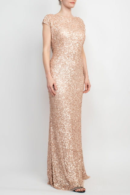 Primavera Boat Neck Cap Sleeve Cowl Back Bodycon Sequined Dress by Curated Brands