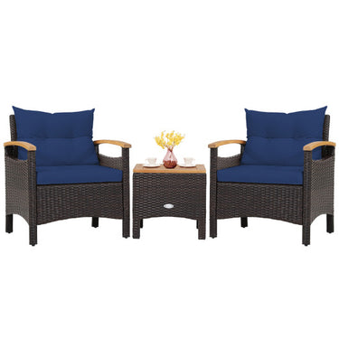 3 Pieces Patio Rattan Furniture Set with Removable Cushion-Navy