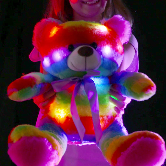 Rainbow Lites Light Up Teddy Bear Stuffed Animal Plush LED Night Light Gift Box (16 inch, Batteries Included) by The Noodley