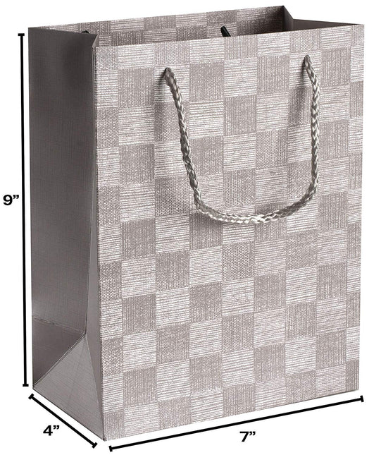Checkered Gift Bags Set 24 Pack 9"X 7"X 4" Light Grey by Hammont