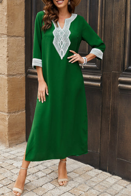 Contrast Lace Trim Three-Quarter Sleeve Split Dress by Blak Wardrob