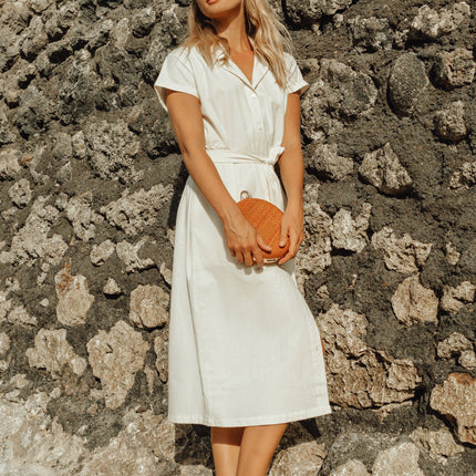 ARYA Safari Linen Midi Dress In Off White by BrunnaCo