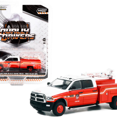 2018 Ram 3500 Dually Crane Truck Red and White with Stripes "FDNY (Fire Department of the City of New York) Plant Ops" "Dually Drivers" Series 10 1/64 Diecast Model Car by Greenlight