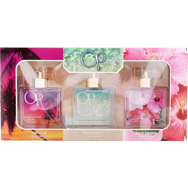 OCEAN PACIFIC VARIETY by Ocean Pacific - 3 PIECE VARIETY SET INCLUDES SIMPLY SUN & SUMMER BREEZE & BEACH PARADISE AND ALL ARE EAU DE PARFUM SPRAY 1 OZ - Women