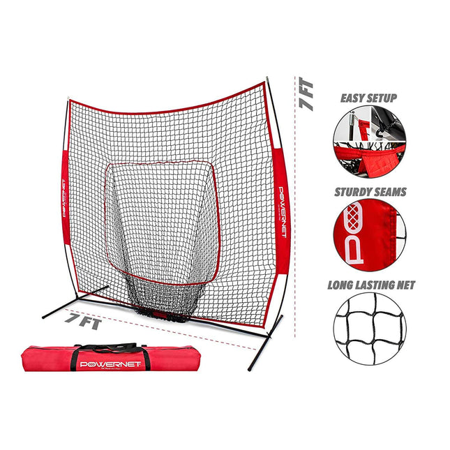 PowerNet Baseball and Softball Practice Net 7 x 7 with Bow Frame & Carry Bag by Jupiter Gear