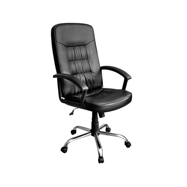 Xtech Office Chair Calabria Executive with Arm Rests - Wheels - Steel Frame Lumbar Cushion Leatherette Height Adjustment Black by Level Up Desks
