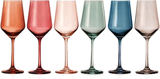 Colored Crystal Wine Glass Set of 6, Gift For Him, Her, Wife, Friend - Large 12 oz Glasses, Unique Italian Style Tall Drinkware - Red & White, Dinner, Color Beautiful Glassware - (Pastel) by The Wine Savant