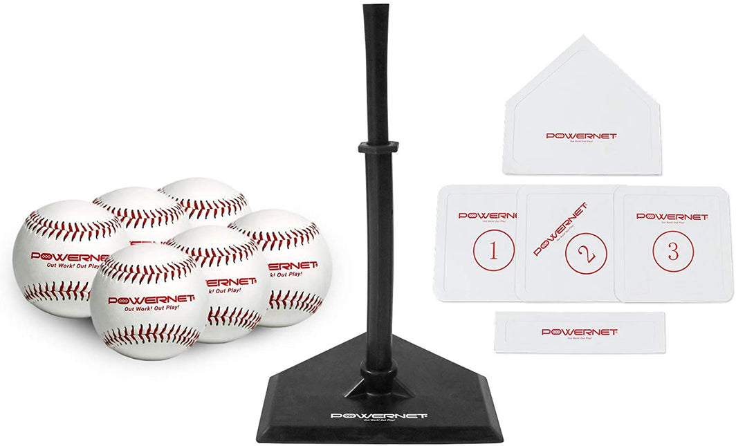 PowerNet Baseball T-Ball 8-Piece Coaching Bundle (6 Soft Core T-Balls, Tee Stand, Bases) (1136) by Jupiter Gear