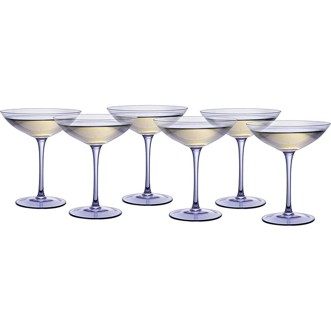 Lavender Champagne Coupes 12oz Set of 6 by The Wine Savant - Colored Champagne Glasses, Prosecco, Mimosa Glasses Set, Cocktail Glass Set, Bar Glassware Bachelorette Anniversary Gifts by The Wine Savant