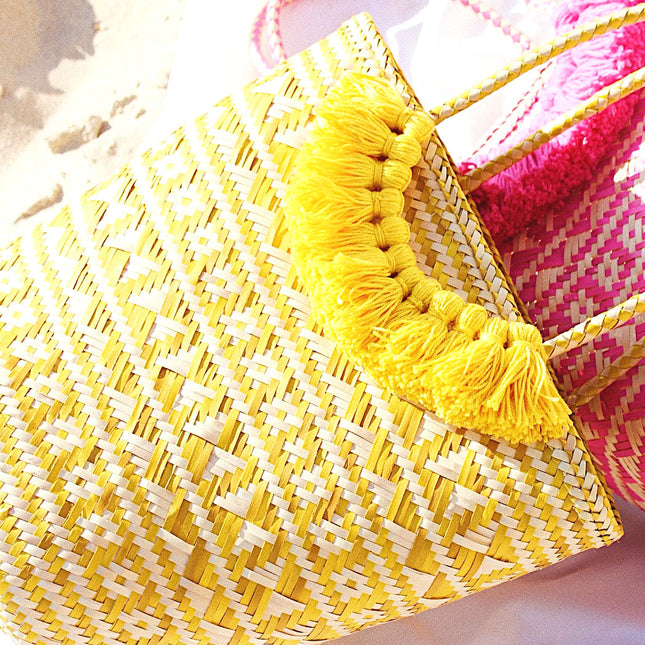 Borneo Maya Straw Tote Bag - in Yellow by BrunnaCo