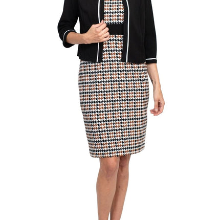 Studio One scoop neck sleeveless bodycon chevron pattern knit dress with ¾ sleeve open front jacket by Curated Brands