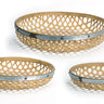 Round Woven Bamboo Tray with Galvanized Metal Accent (Set of 3)