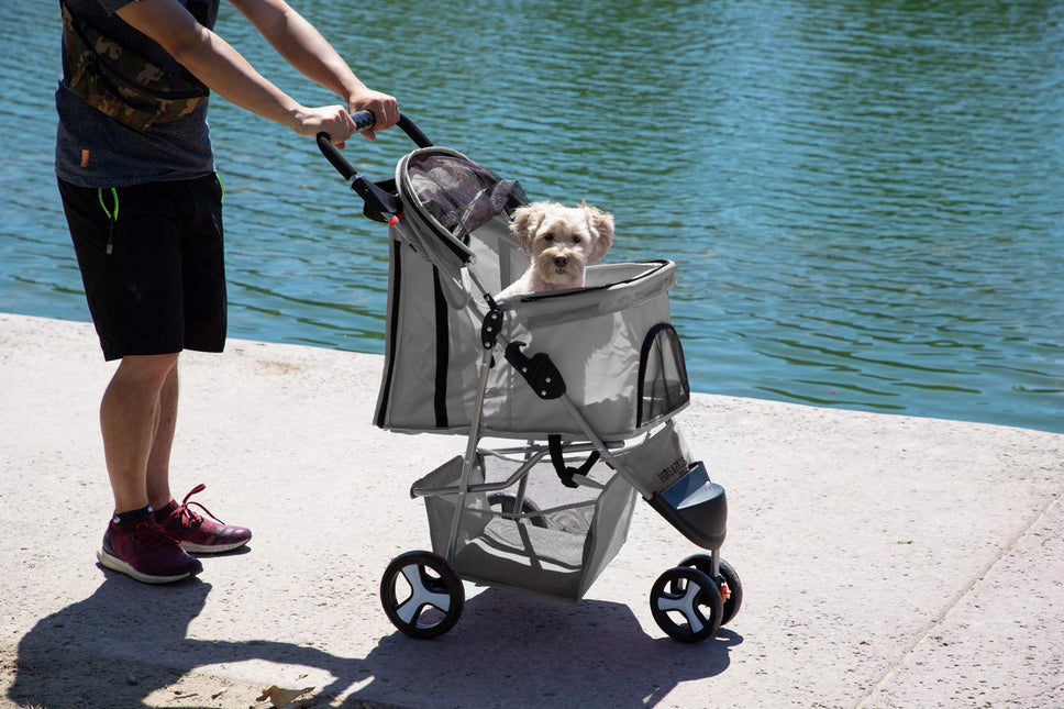 🐶 3 Wheel Elite Jogger Pet Stroller for Cat or Dog, Foldable, for Travel, Gray🐶 by Js House