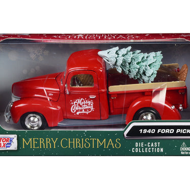 1940 Ford Pickup Truck Red "Merry Christmas" with Tree Accessory 1/24 Diecast Model Car by Motormax