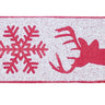 Red and White Deer and Tree Wired Ribbon (Set of 2)