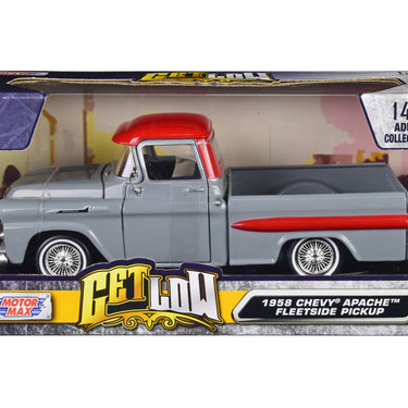 1958 Chevrolet Apache Fleetside Pickup Truck Lowrider Gray with Red Top "Get Low" Series 1/24 Diecast Model Car by Motormax