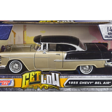 1955 Chevrolet Bel Air Lowrider Hard Top Beige Metallic and Black "Get Low" Series 1/24 Diecast Car Model by Motormax