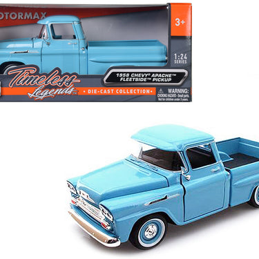 1958 Chevrolet Apache Fleetside Pickup Truck Light Blue 1/24 Diecast Model Car by Motormax