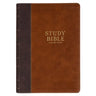 KJV Study Bible, Large Print King James Version Holy Bible, Thumb Tabs, Ribbons, Vegan Leather, Brown Two-Tone