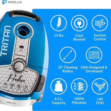 Prolux Tritan Canister Vacuum with Sealed HEPA Filtration and 12 Amp Motor by Prolux Cleaners