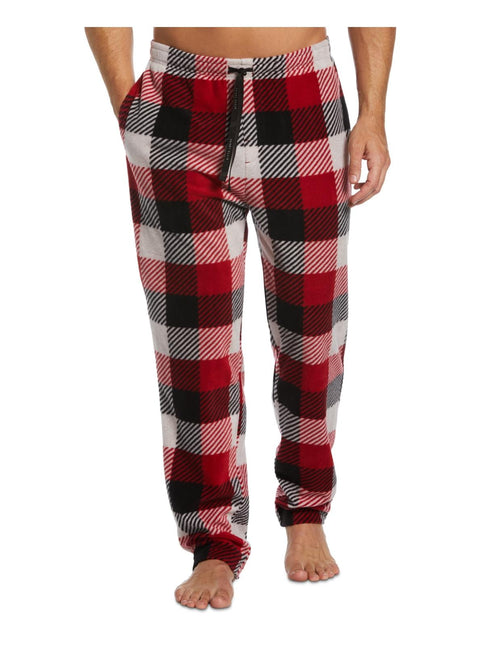 Perry Ellis Portfolio Men's Modern Buffalo Plaid Textured Fleece Pajama Pants Red Size X-Large by Steals