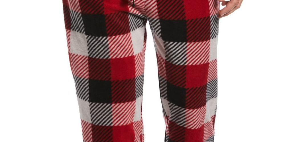 Perry Ellis Portfolio Men's Modern Buffalo Plaid Textured Fleece Pajama Pants Red Size X-Large by Steals