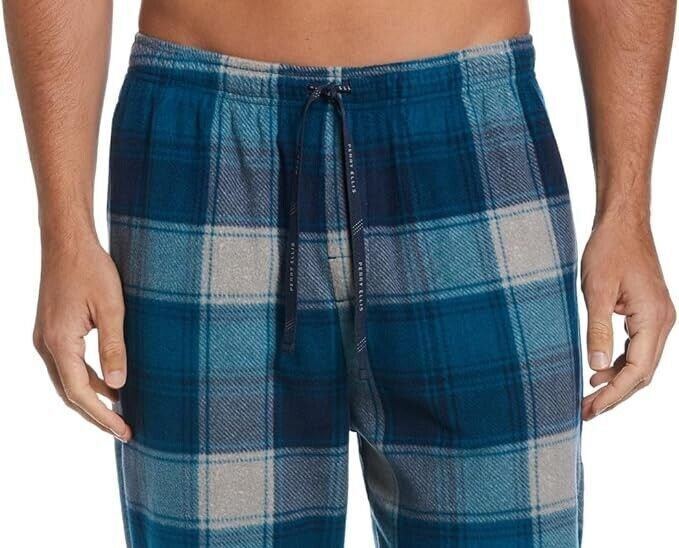 Perry Ellis Portfolio Men's Heather Plaid Pajama Pants Blue Size Large by Steals