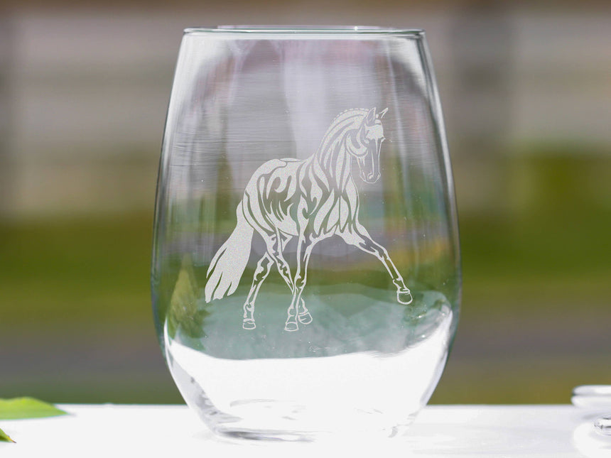 Half Pass Dressage Horse Stemless Wine Glasses - Perfect for Dressage Horse Riders by Classy Equine