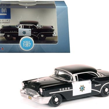 1955 Buick Century "California Highway Patrol" (CHP) Black 1/87 (HO) Scale Diecast Model Car by Oxford Diecast