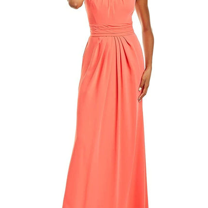 Theia Embellished Halter Neck Zipper Back Solid Crepe Gown by Curated Brands