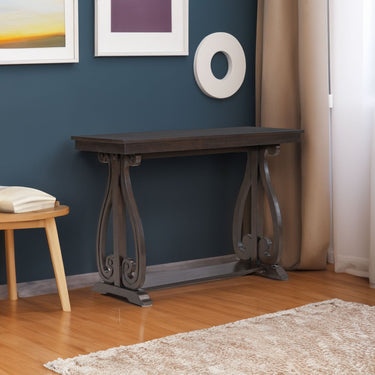 48-Inch Rustic Vintage Console Table --- Farmhouse Style Entryway Table with Open Shelf and Sturdy Construction (Espresso)