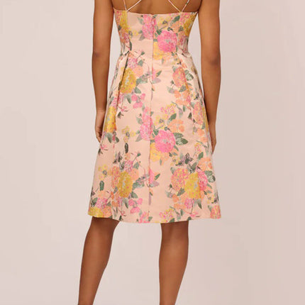 Adrianna Papell spaghetti strap zipper closure box pleat floral jacquard dress by Curated Brands