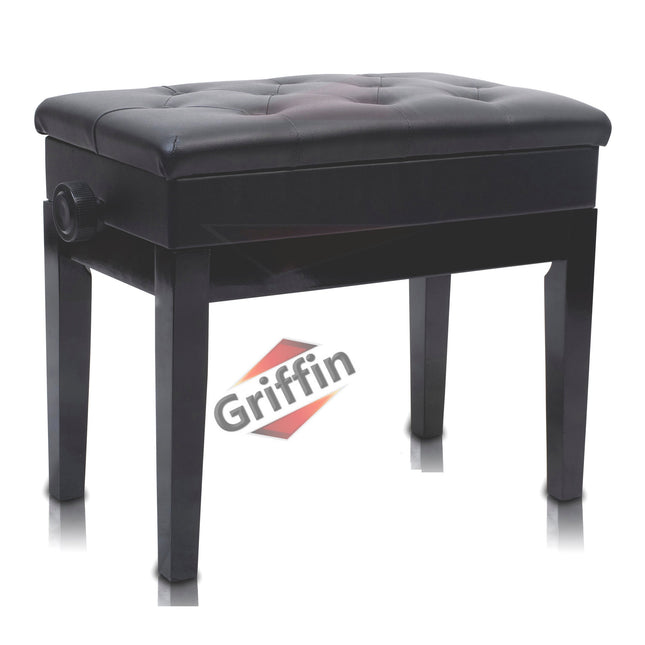 GRIFFIN Premium Antique Piano Bench - Adjustable Black Solid Wood Frame & PU Leather Padded Cushion by GeekStands.com
