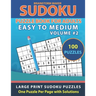 Sudoku Puzzle Book for Adults: Easy to Medium 100 Large Print Sudoku Puzzles Volume 2 - One Puzzle Per Page with Solutions