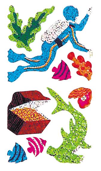 Bulk Roll Prismatic Stickers, Mini Aquatic Treasure Hunt (50 Repeats) by Present Paper