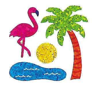 Bulk Roll Prismatic Stickers, Mini Flamingo and Palm Tree (100 Repeats) by Present Paper