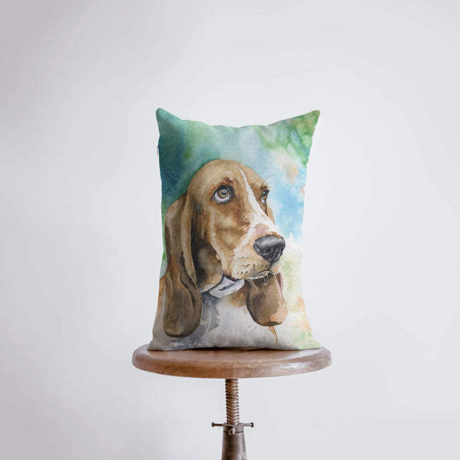 Basset Hound | 12x18 | Dog Watercolor | Pillow Cover | Home Decor | Custom Dog Pillow | Dog Mom | Accent Pillow Covers | Throw Pillow Covers by UniikPillows
