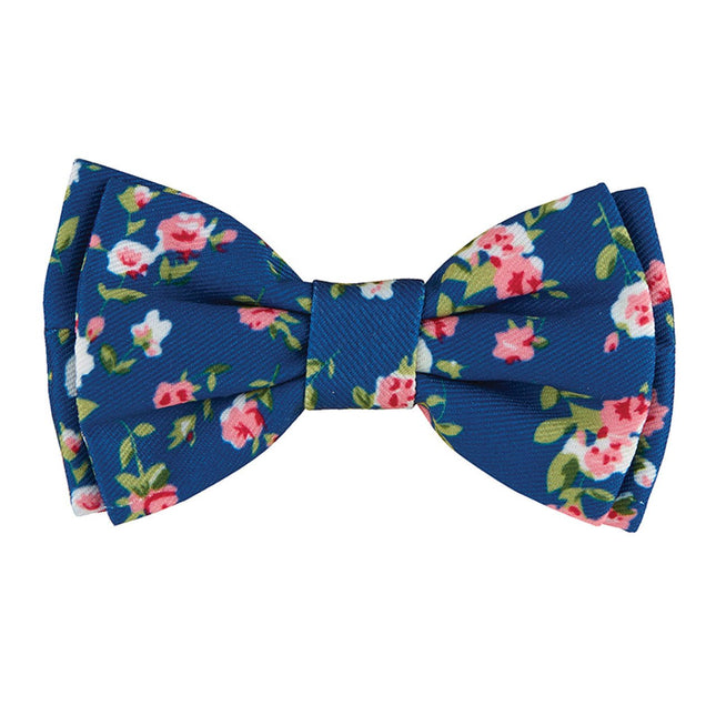 Blue Floral Pet Bow Tie | Dog or Cat Fancy Bowtie Attaches to Collar by The Bullish Store