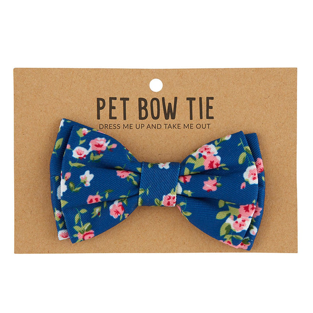 Blue Floral Pet Bow Tie | Dog or Cat Fancy Bowtie Attaches to Collar by The Bullish Store