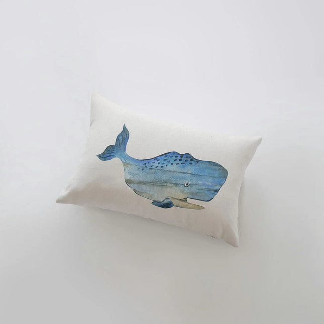 Blue Wooden Whale | 18x12 | Watercolor | Throw Pillow | Home Décor | Coastal Décor | Nautical | Ocean | Accent Pillow Cover | Beach | Sea by UniikPillows