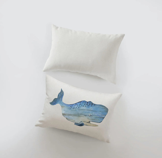 Blue Wooden Whale | 18x12 | Watercolor | Throw Pillow | Home Décor | Coastal Décor | Nautical | Ocean | Accent Pillow Cover | Beach | Sea by UniikPillows