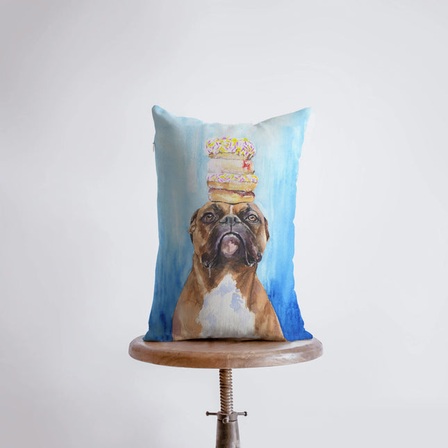 Boxer | Watercolor Doughnut Boxer | 12x18 | Pillow Cover | Dogs | Home Decor | Custom Dog Pillow | Boxer Mom | Dog Lover Gift | Dog Mom Gift by UniikPillows